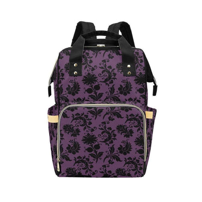 Purple Damask Diaper Bag Backpack, Gothic Witchy Mom Travel Bag