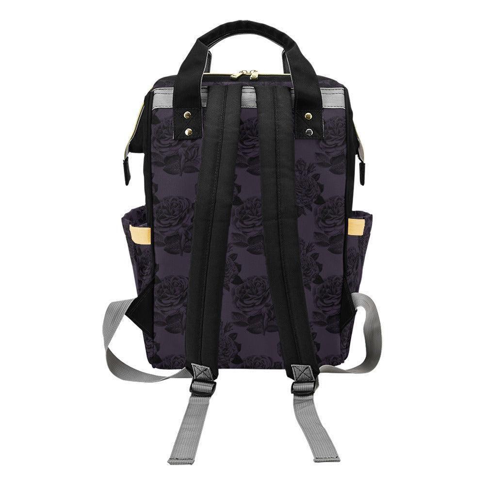 Black Rose Diaper Backpack, Gothic Floral Baby Travel Bag, Moody Parent Bag