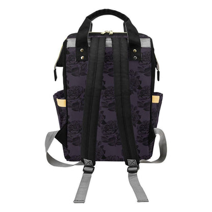 Black Rose Diaper Backpack, Gothic Floral Baby Travel Bag, Moody Parent Bag