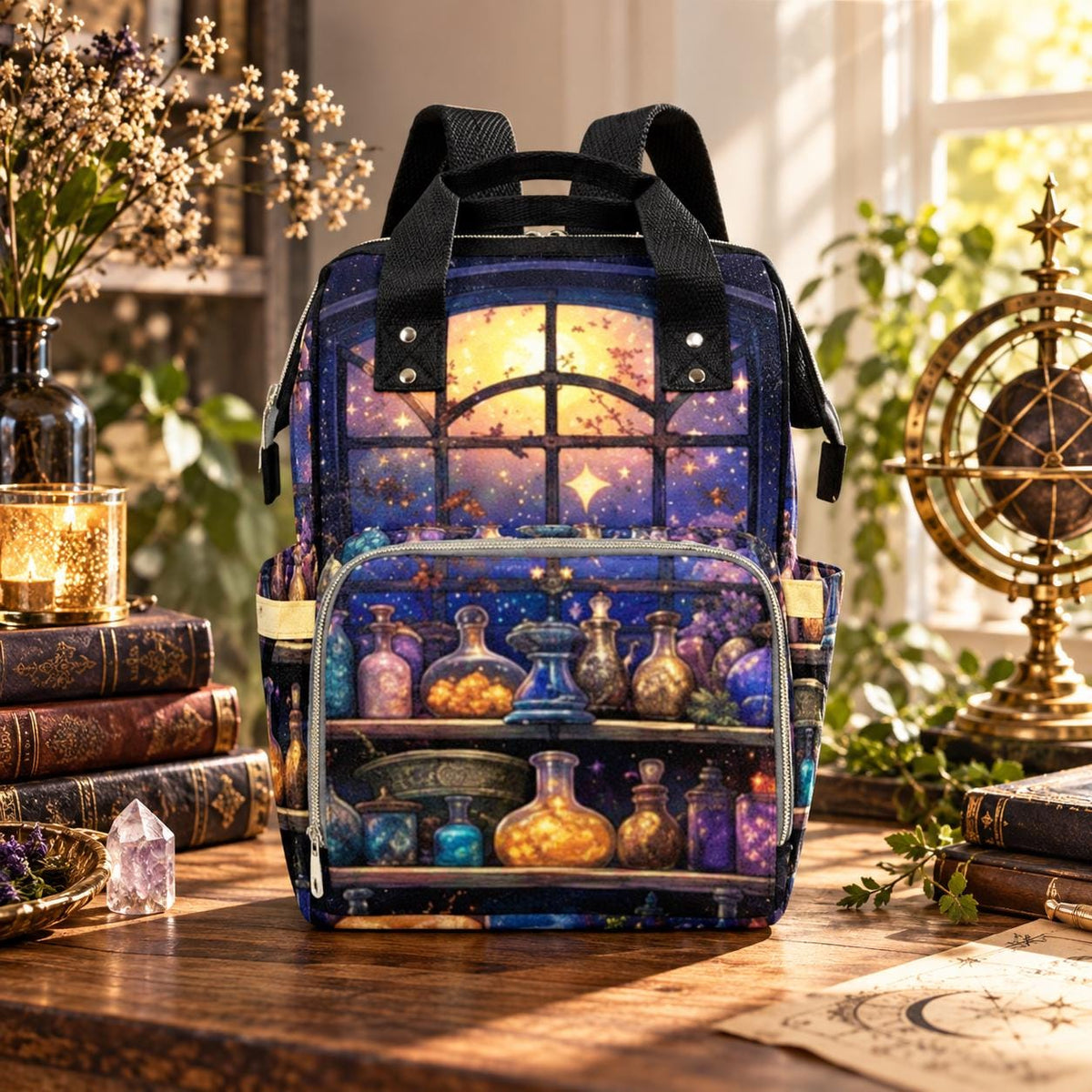 Witchy Diaper Bag Backpack, Apothecary Mom Bag, Celestial Nursery Organizer