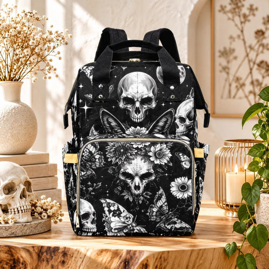 Skull Butterfly Backpack Black Gothic School Bag Halloween Gift for Teens and Adults