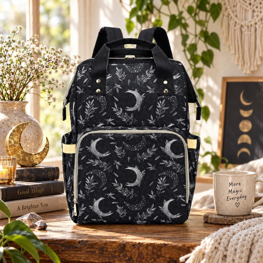 Goth Moon Diaper Backpack: Pastel Witchy Baby Bag, Spooky Nappy Gear