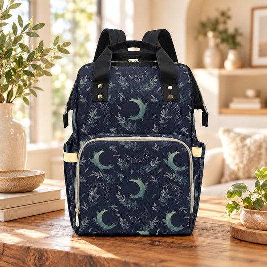 Celestial Moon Diaper Bag Backpack, Navy Nursery Travel Bag for Moms and Babies