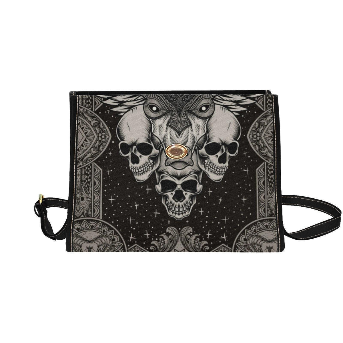 Skull Satchel Purse, Horned Dark Art Handbag, Monochrome Statement Bag