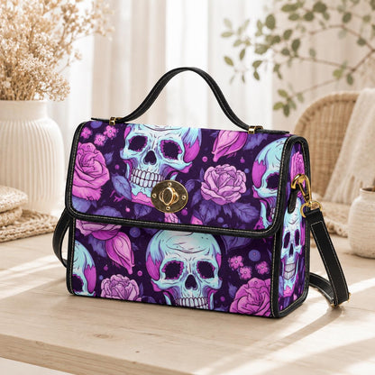 Pastel Skull Floral Crossbody Bag, Soft Goth Handbag, Witchy Accessory
