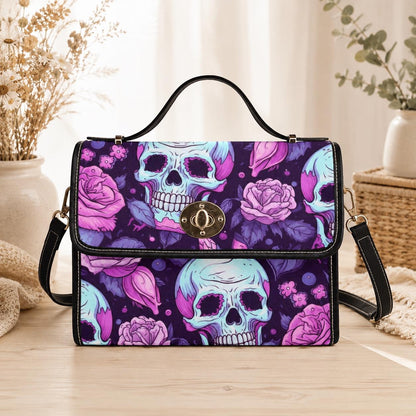 Pastel Skull Floral Crossbody Bag, Soft Goth Handbag, Witchy Accessory