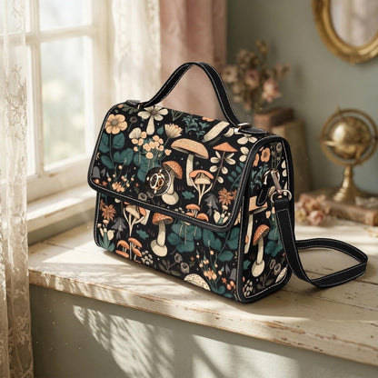 Mushroom Satchel Purse, Cottagecore Crossbody Bag, Woodland Floral Handbag for Her