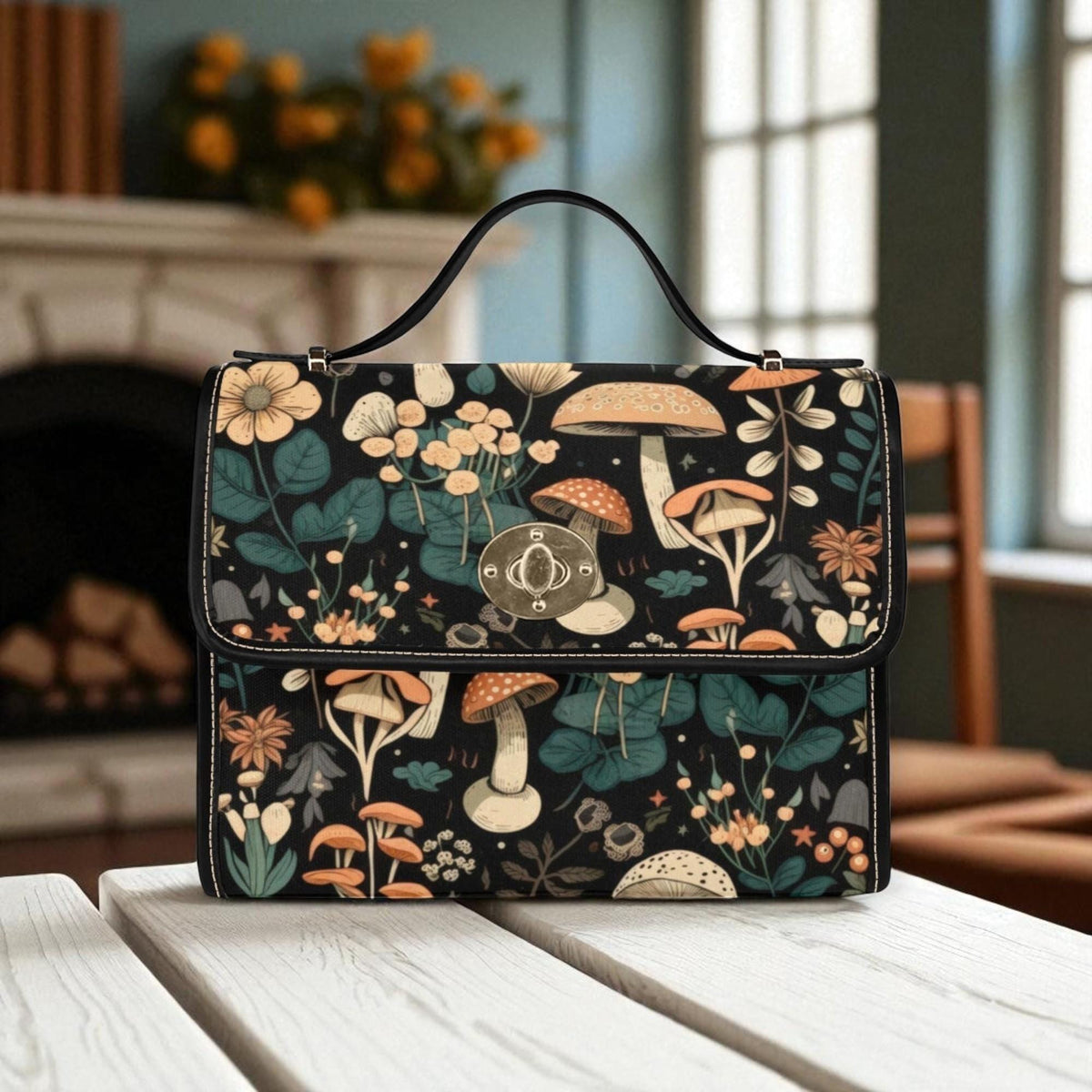 Mushroom Satchel Purse, Cottagecore Crossbody Bag, Woodland Floral Handbag for Her