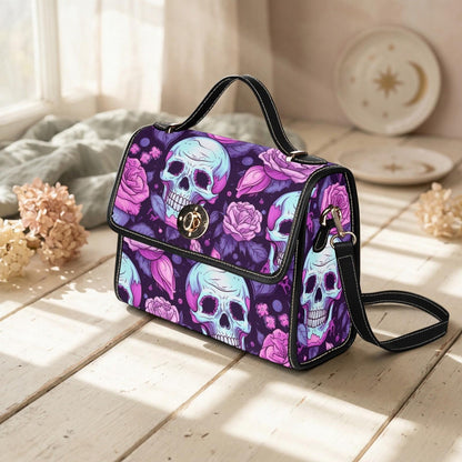 Pastel Skull Floral Crossbody Bag, Soft Goth Handbag, Witchy Accessory
