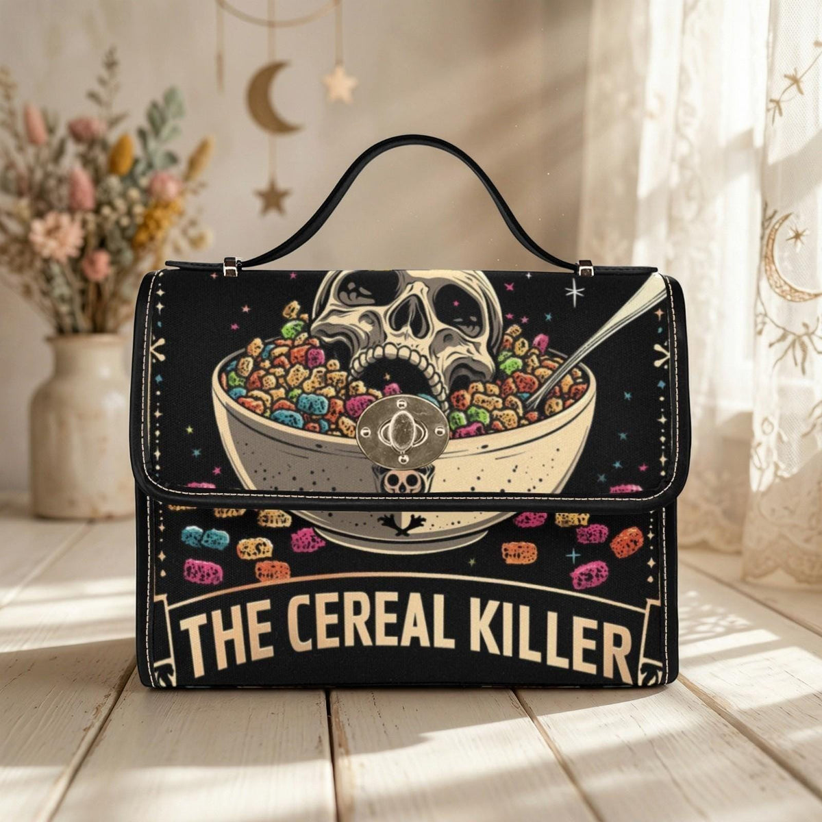 Cereal killer satchel, spooky retro crossbody, skeleton skull purse