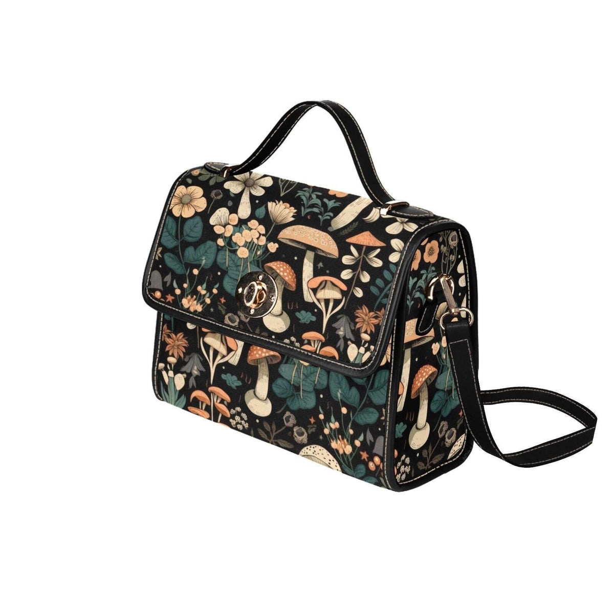 Mushroom Satchel Purse, Cottagecore Crossbody Bag, Woodland Floral Handbag for Her