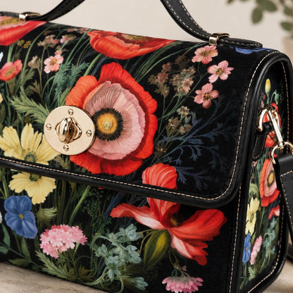 Vintage Botanical Purse, Moody Floral Satchel, Romantic Cottagecore Handbag