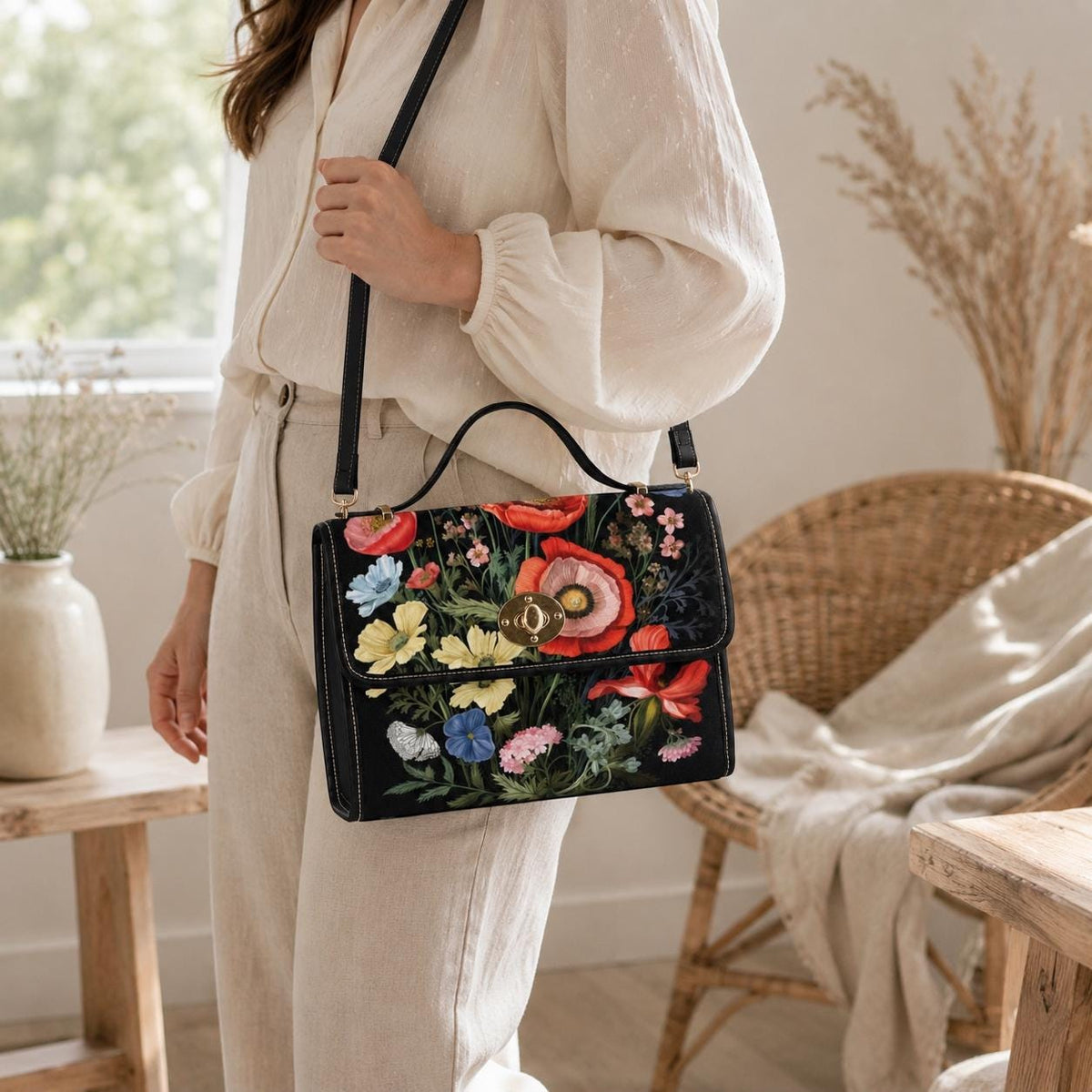 Vintage Botanical Purse, Moody Floral Satchel, Romantic Cottagecore Handbag