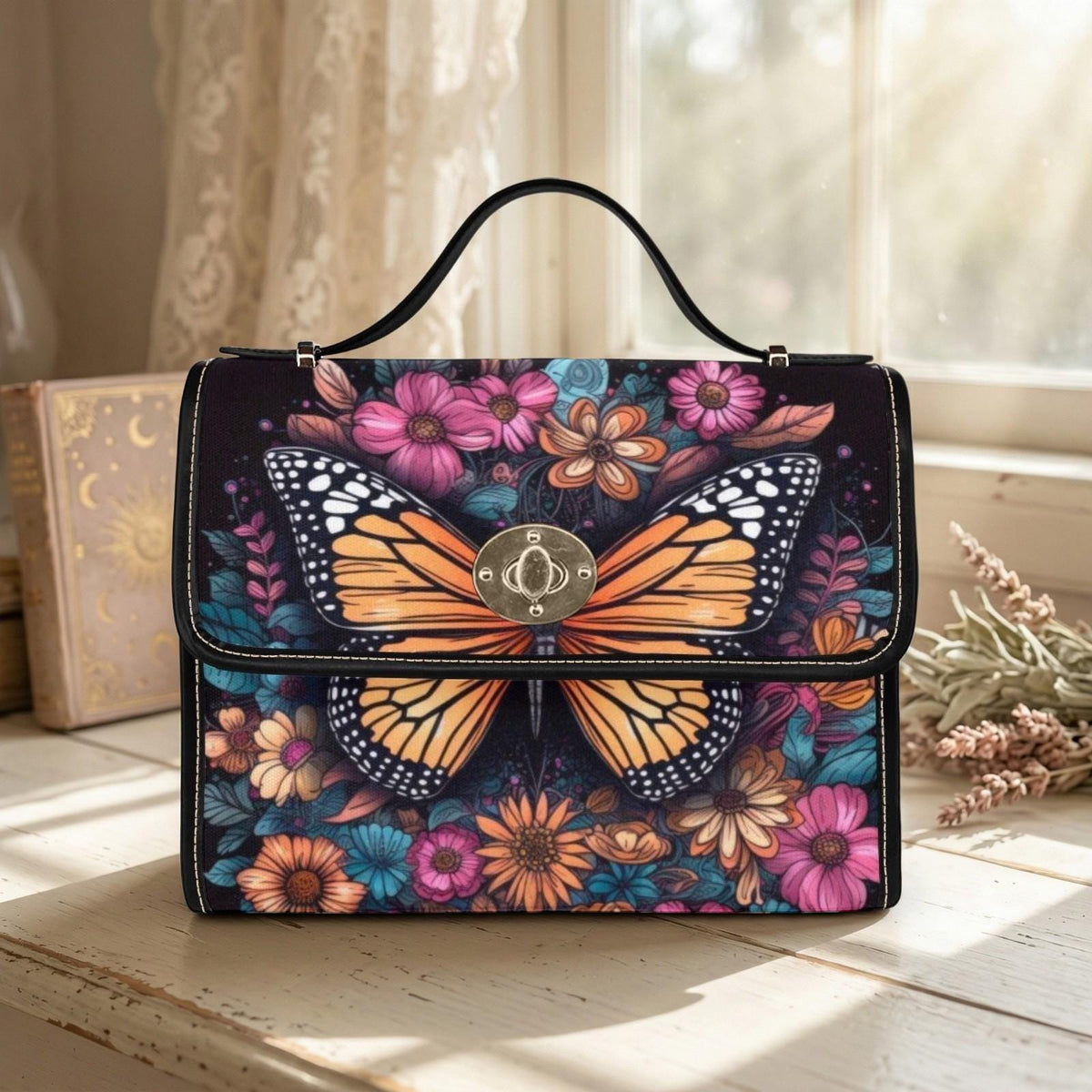 Monarch Butterfly Floral Bag, Whimsical Garden Purse, Fairycore Crossbody