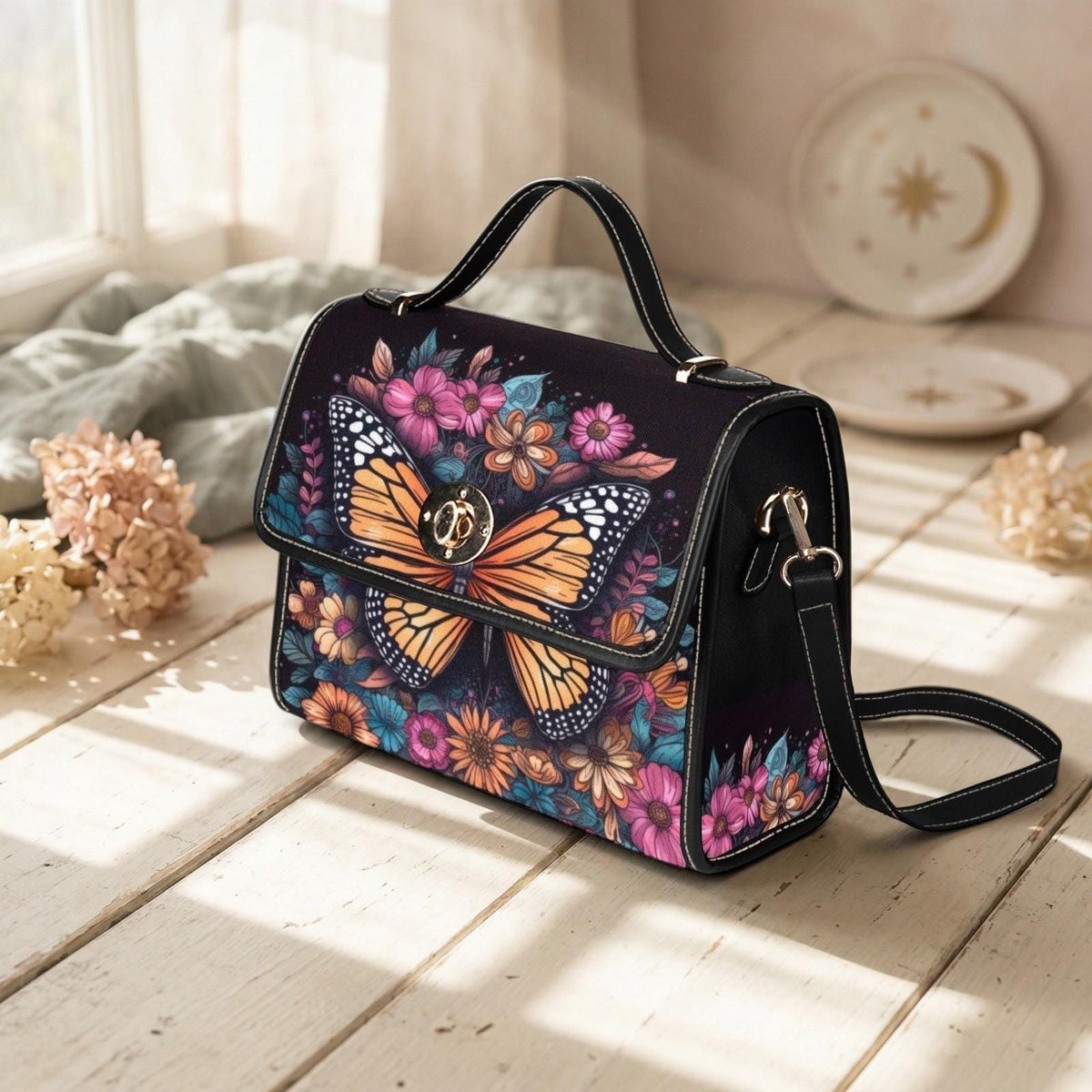 Monarch Butterfly Floral Bag, Whimsical Garden Purse, Fairycore Crossbody