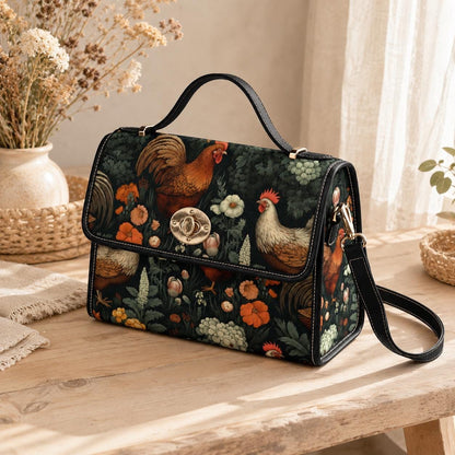 Rooster & Hen Garden Handbag – Rustic Countryside Farmhouse bag