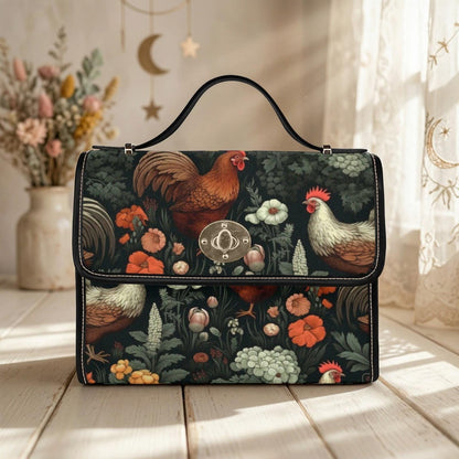 Rooster & Hen Garden Handbag – Rustic Countryside Farmhouse bag