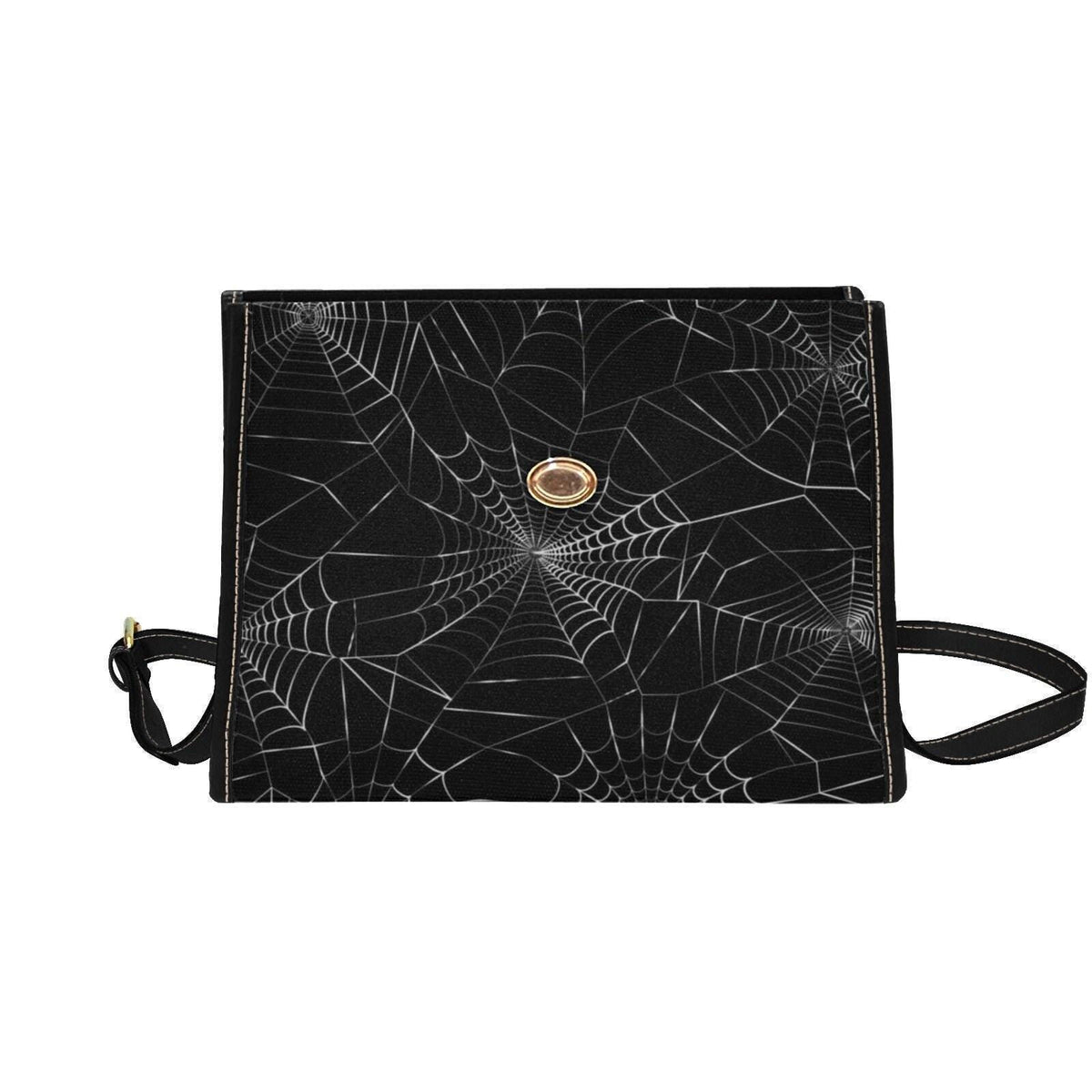 Spiderweb Crossbody Bag, Black Gothic Satchel Purse, Gold Turn Lock, Halloween Handbag