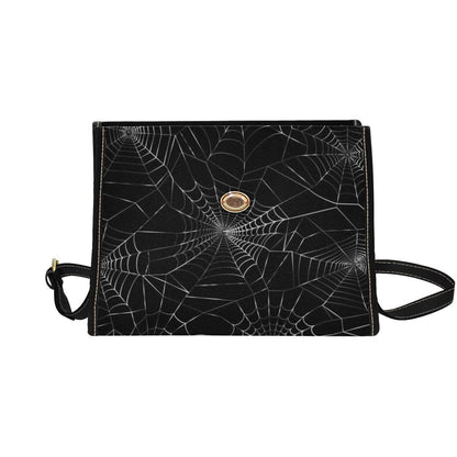 Spiderweb Crossbody Bag, Black Gothic Satchel Purse, Gold Turn Lock, Halloween Handbag