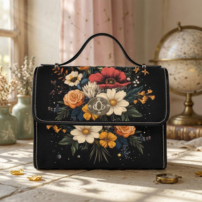 Dark Floral Satchel Purse, Vintage Bouquet Top Handle Handbag