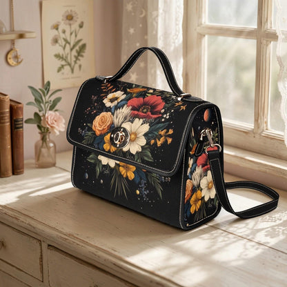 Dark Floral Satchel Purse, Vintage Bouquet Top Handle Handbag