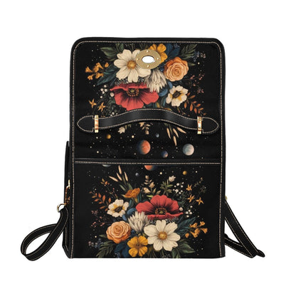 Dark Floral Satchel Purse, Vintage Bouquet Top Handle Handbag