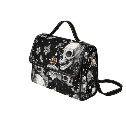 Dark Floral Skeleton Skull Crossbody Bag, Gothic Witchy Shoulder Tote, Spooky Occult Fashion Handbag