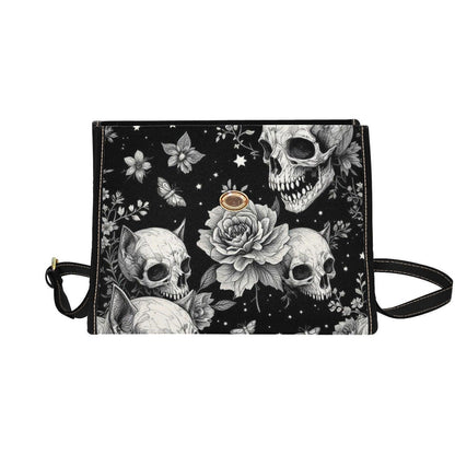 Dark Floral Skeleton Skull Crossbody Bag, Gothic Witchy Shoulder Tote, Spooky Occult Fashion Handbag
