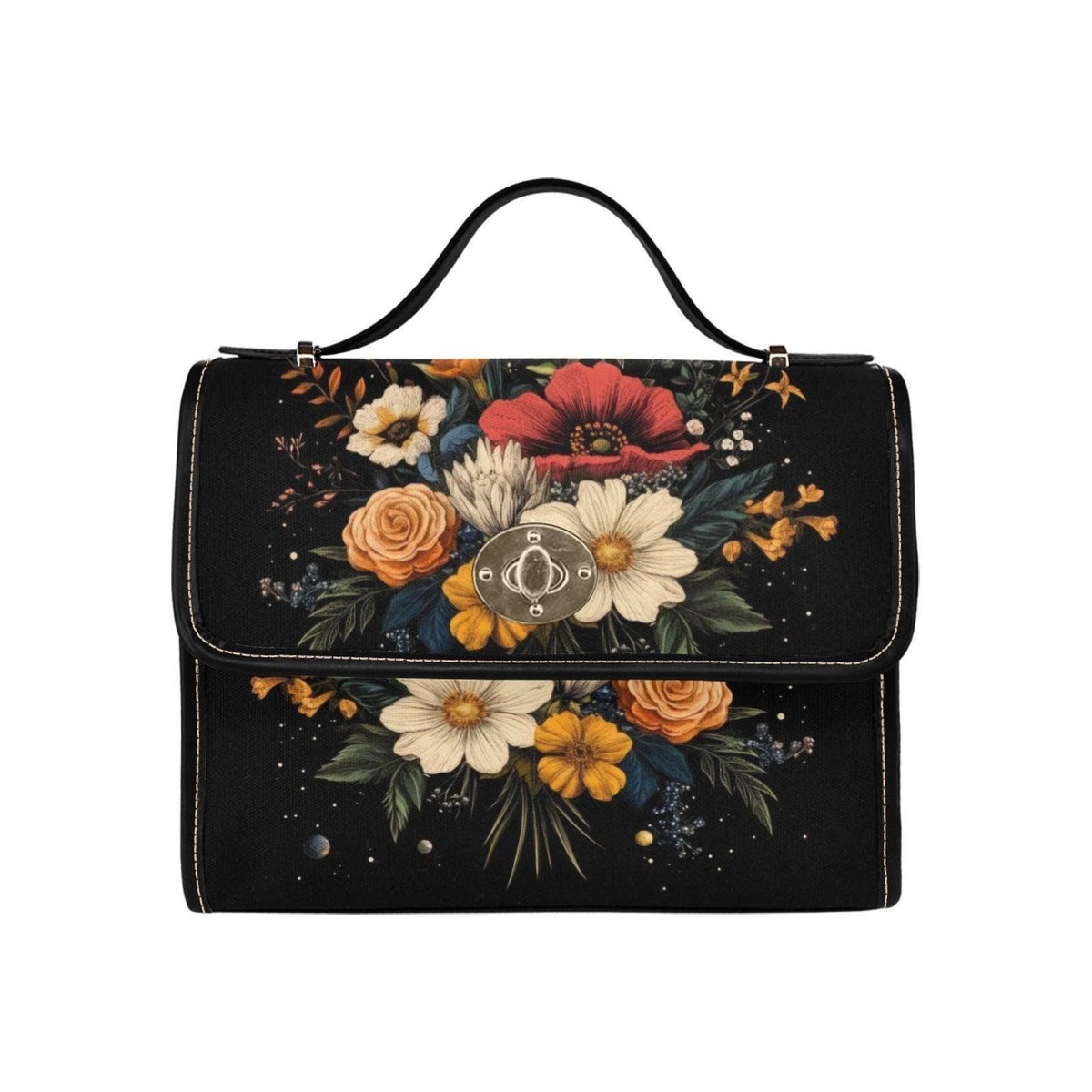 Dark Floral Satchel Purse, Vintage Bouquet Top Handle Handbag