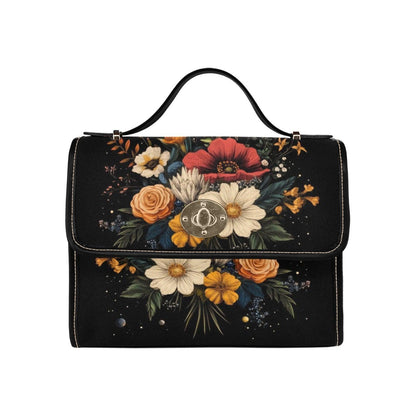 Dark Floral Satchel Purse, Vintage Bouquet Top Handle Handbag