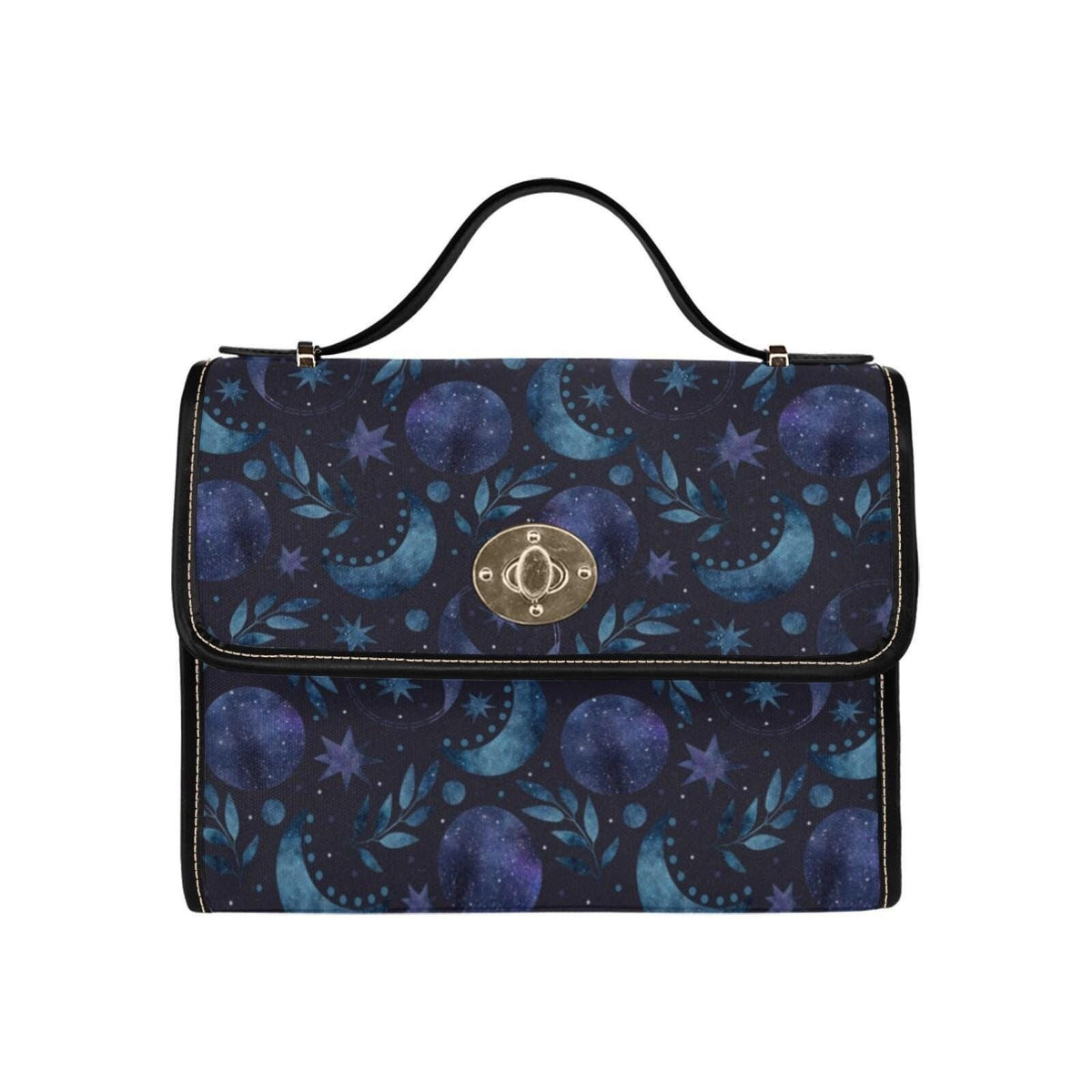 Blue Celestial Top Handle Bag, Moon Stars Purse, Night Sky Handbag