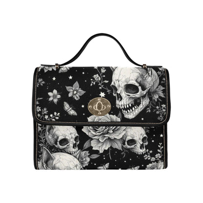 Dark Floral Skeleton Skull Crossbody Bag, Gothic Witchy Shoulder Tote, Spooky Occult Fashion Handbag