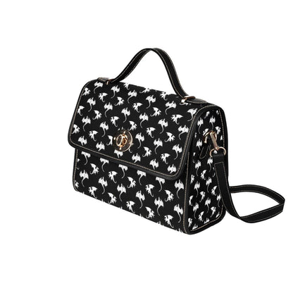 Dragon Print Crossbody Purse, Gothic Top Handle Handbag, Black Fantasy Satchel Bag