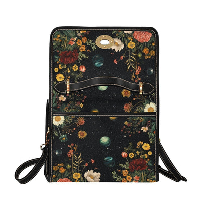 Celestial Floral Satchel Bag, Dark Botanical Top Handle Purse, Planet Print Crossbody Handbag