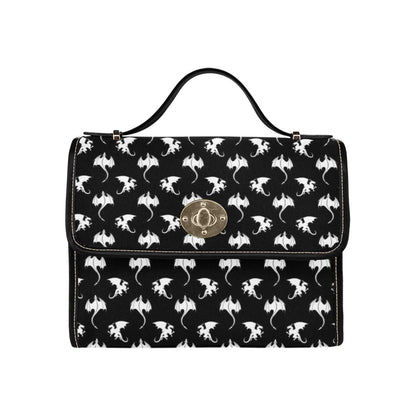 Dragon Print Crossbody Purse, Gothic Top Handle Handbag, Black Fantasy Satchel Bag