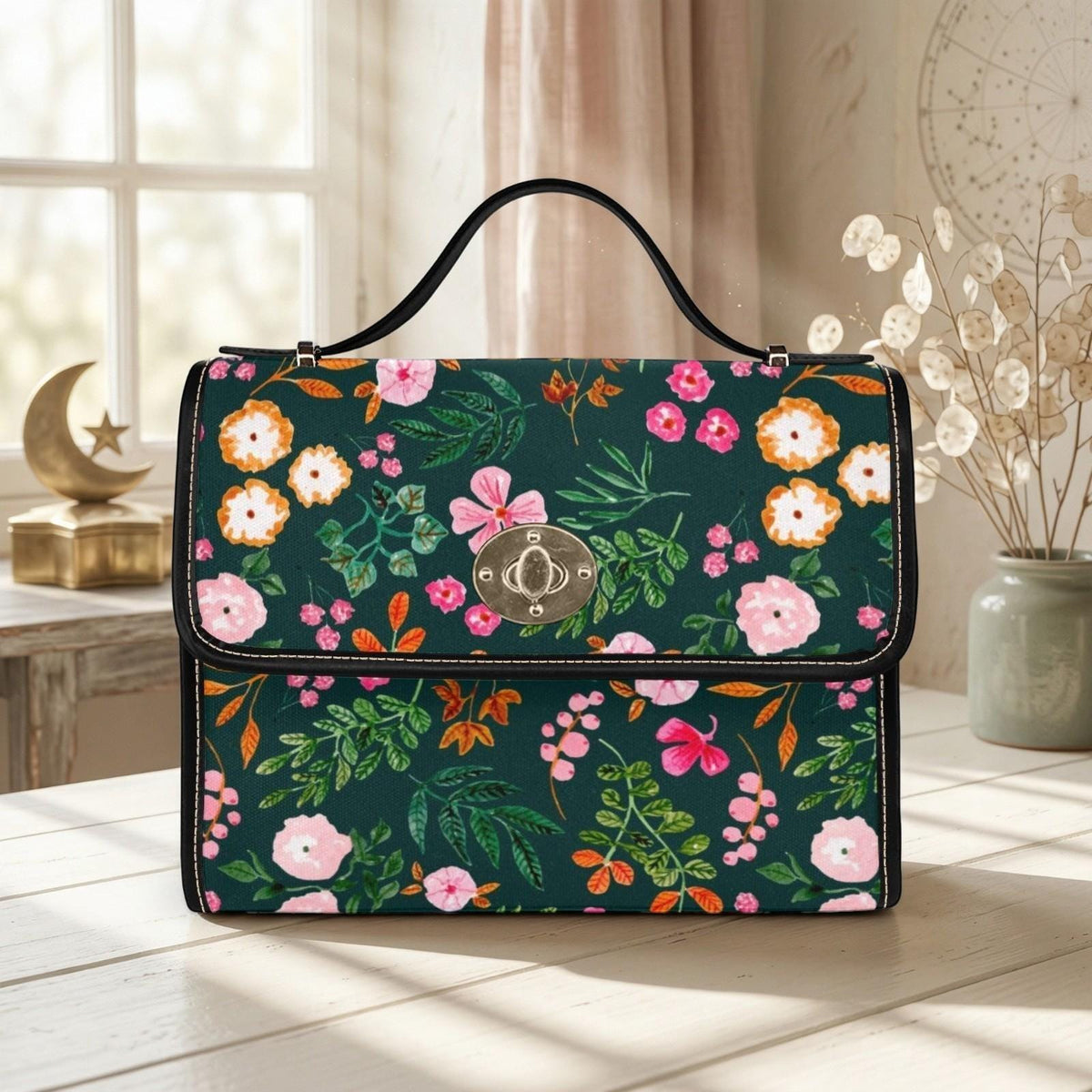 Botanical Top Handle Bag, Garden Party Purse, Vintage Floral Satchel