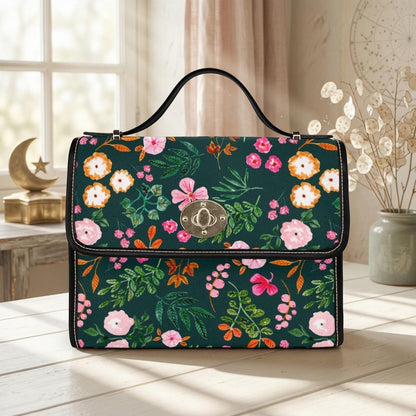 Botanical Top Handle Bag, Garden Party Purse, Vintage Floral Satchel