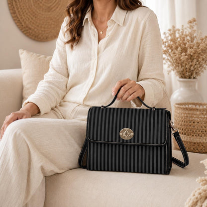 Striped Crossbody Shoulder Bag, Black Goth Bag, Gothic Moth Bag