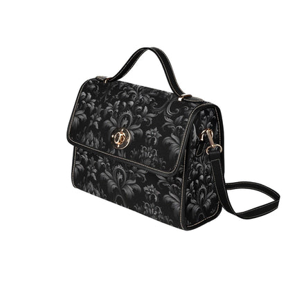Gothic Damask Canvas Satchel, Victorian Vamp Crossbody Bag