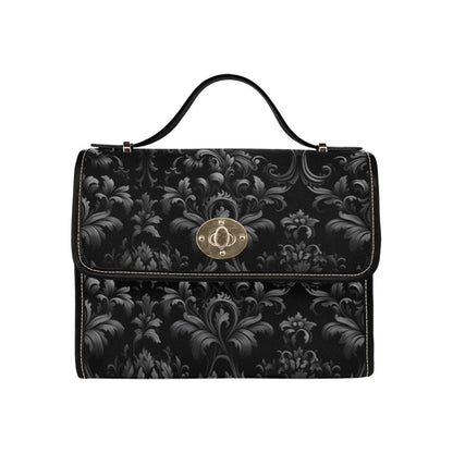 Gothic Damask Canvas Satchel, Victorian Vamp Crossbody Bag