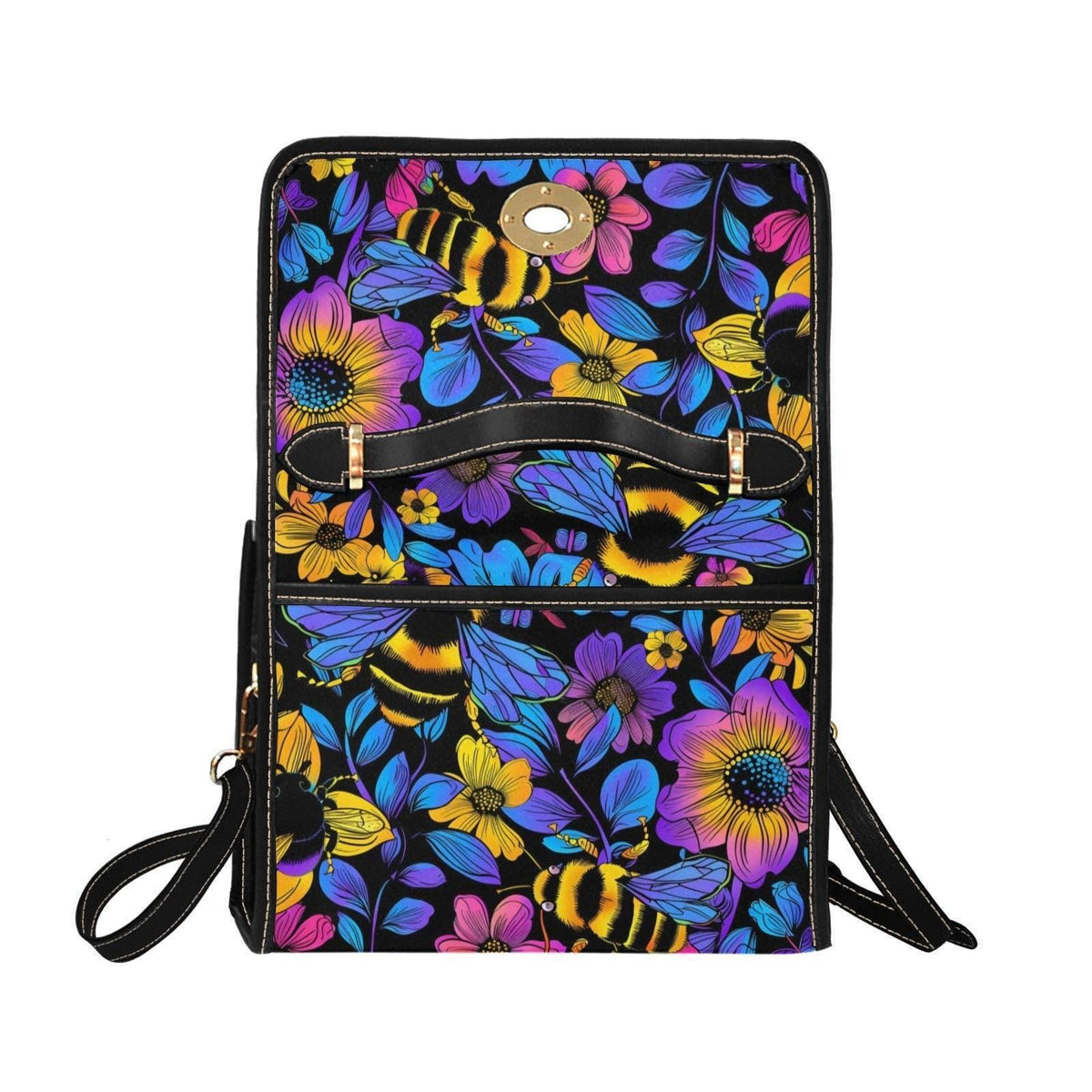 Bumble Bee Handbag, Neon Floral Satchel, Wildflower Top Handle Bag