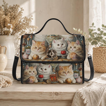 Cat Lover Purse with Kittens, Witchy Apothecary Handbag, Cute Top Handle Bag