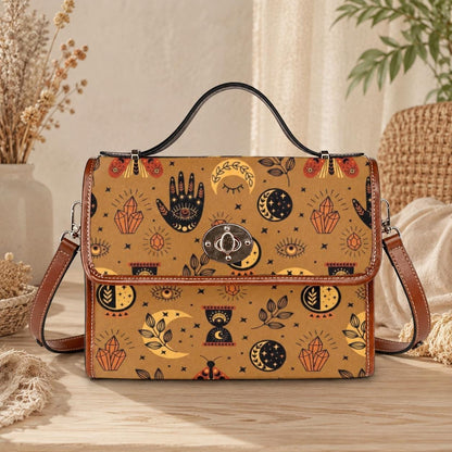 Mystic Celestial Crossbody Bag, Boho Witchy Palm Hand Print Purse