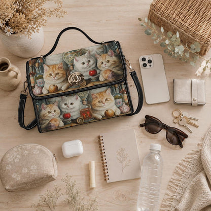 Cat Lover Purse with Kittens, Witchy Apothecary Handbag, Cute Top Handle Bag