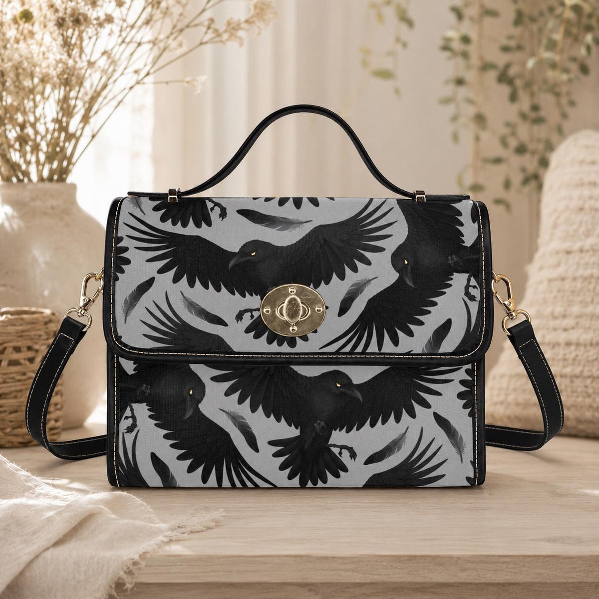 Raven Handbag, Gothic Top Handle Purse, Dark Academia Crow Bag