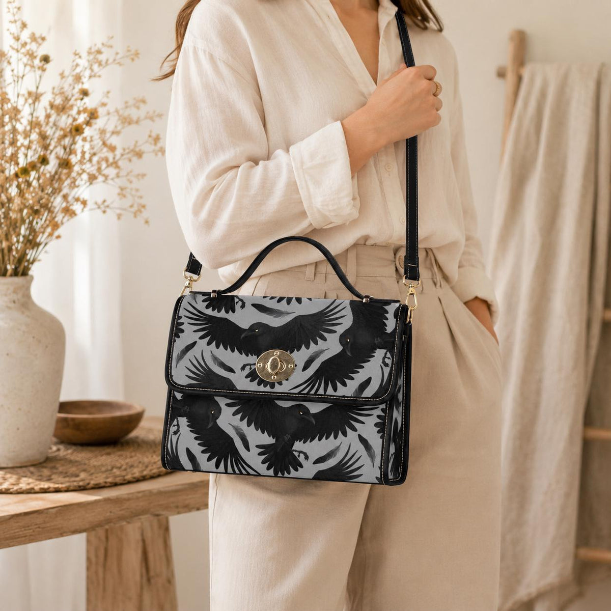 Raven Handbag, Gothic Top Handle Purse, Dark Academia Crow Bag