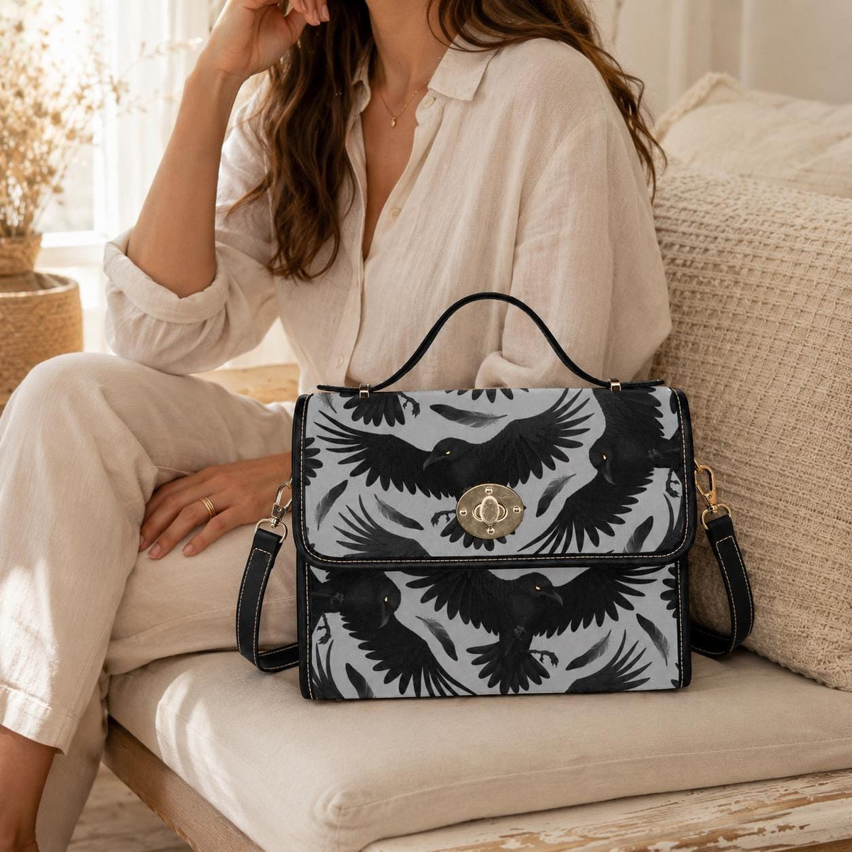 Raven Handbag, Gothic Top Handle Purse, Dark Academia Crow Bag