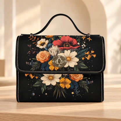 Dark Floral Satchel Purse, Vintage Bouquet Top Handle Handbag