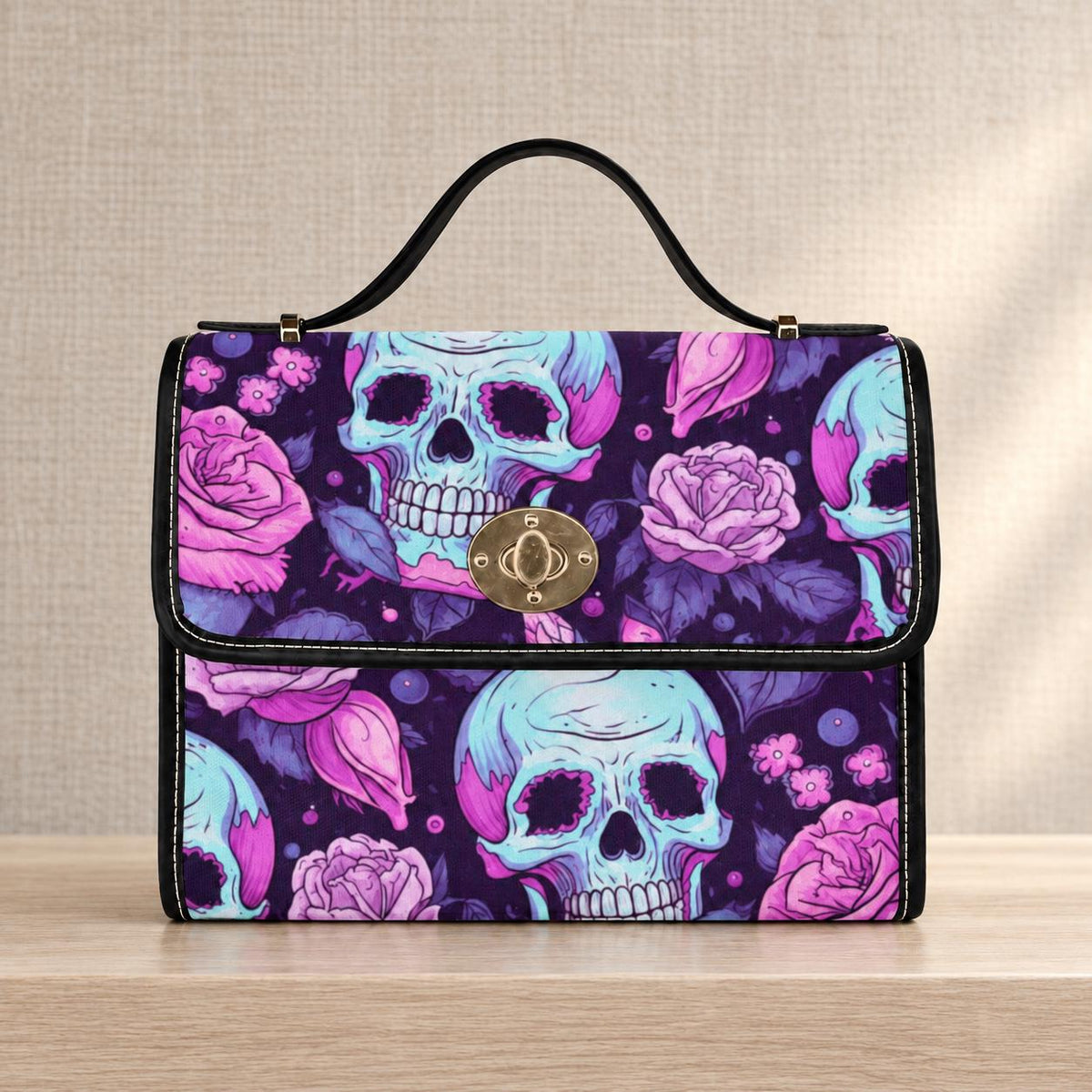 Pastel Skull Floral Crossbody Bag, Soft Goth Handbag, Witchy Accessory