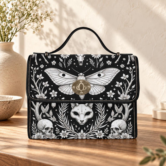 Gothic Moth Crossbody Purse, Occult Skull Handbag, Dark Forest Satchel